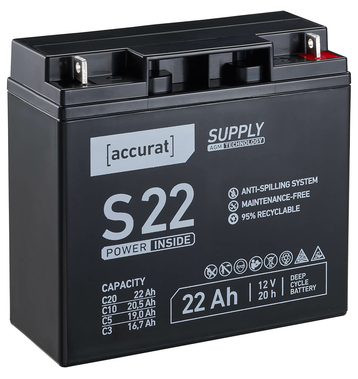 Accurat Supply S22 12V AGM Batterie de plomb 22Ah