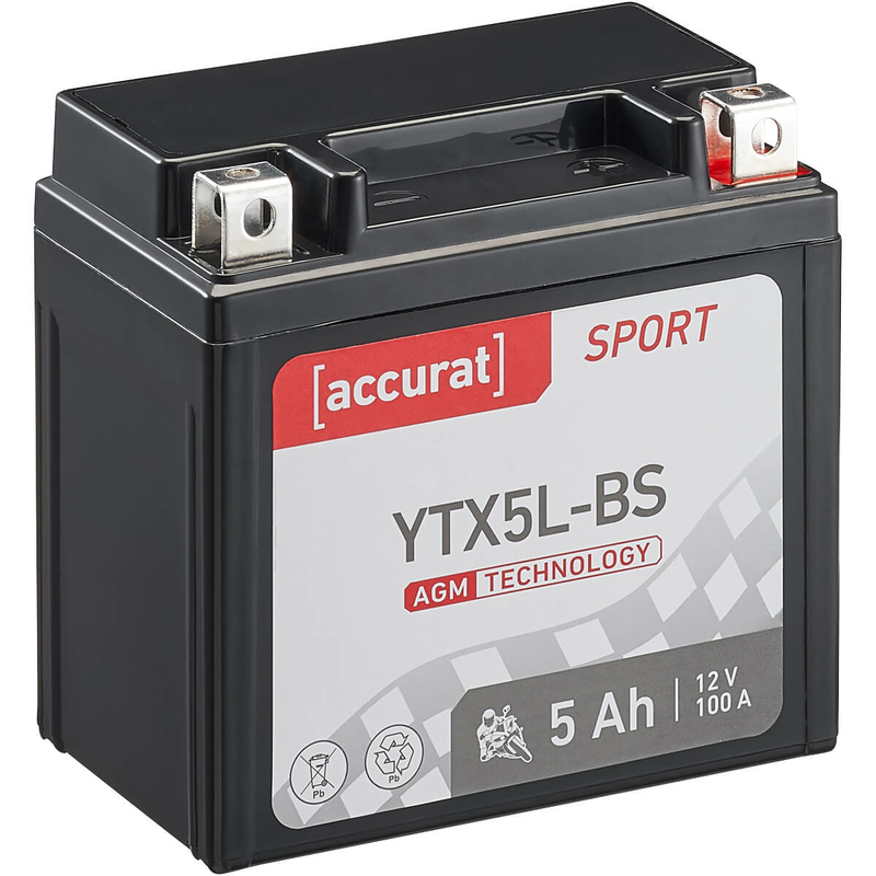 Accurat Sport AGM YTX5L-BS Batteries moto 5Ah 12V (DIN 50412) YB4L-B Y