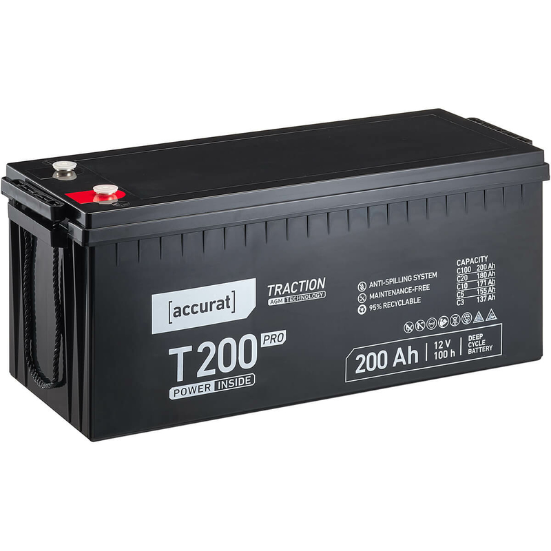 Accurat Traction T200 Pro AGM 12V Batteries Décharge Lente 200Ah Batte