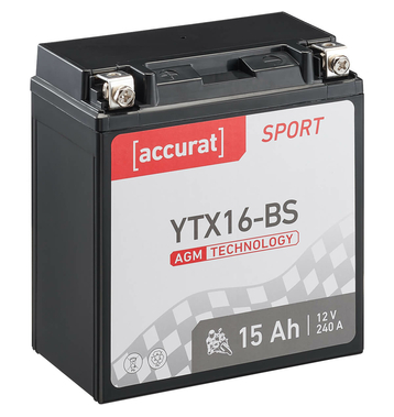 Accurat Sport AGM YTX16-BS Batteries moto 15Ah 12V (DIN...