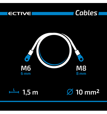 ECTIVE H07V-K Câbles de batterie 10mm² rouge/noir M6/M8 1,5 Meter