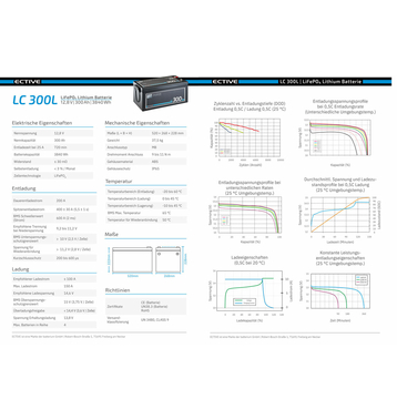 ECTIVE LC 300L 12V LiFePO4 Lithium Batteries Décharge Lente 300 Ah