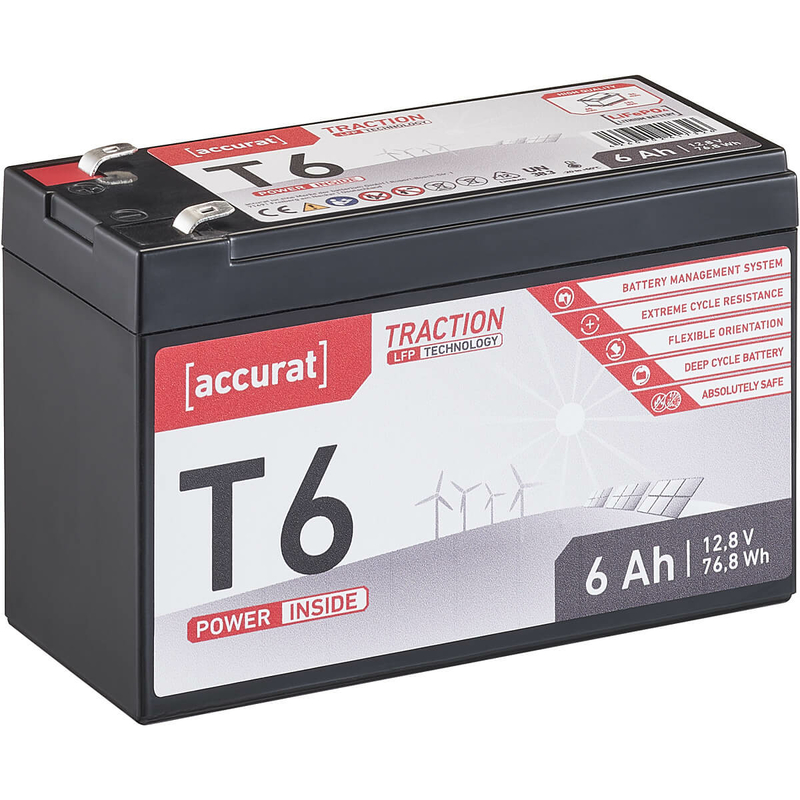 Accurat Traction T6 LFP 12V LiFePO4 Lithium Batteries Décharge Lente 6