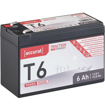 Accurat Traction T6 LFP 12V LiFePO4 Lithium Batteries Dcharge Lente 6 Ah