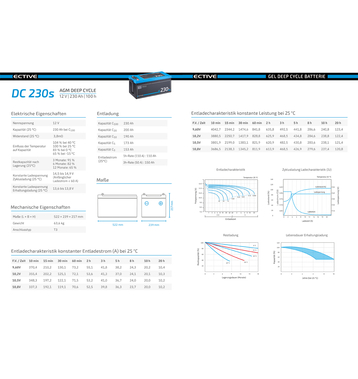 ECTIVE DC 230S AGM Deep Cycle avec LCD-Afficher 230Ah Batteries Décharge Lente
