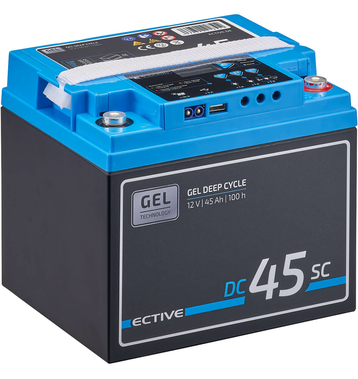ECTIVE DC 45SC GEL Deep Cycle avec PWM-Chargeur und LCD-Afficher 45Ah Batteries Décharge Lente