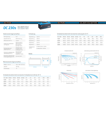 ECTIVE DC 230S GEL Deep Cycle avec LCD-Afficher 230Ah Batteries Décharge Lente