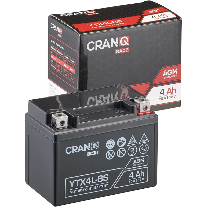 CranQ AGM batterie moto YTX4L-BS 4Ah 12V