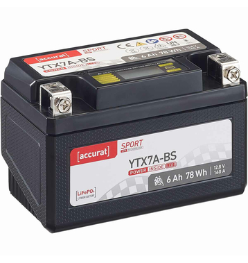 Accurat Sport LFP YTX7A-BS 6 Ah Batterie de moto au lithium