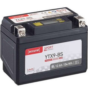 Accurat Sport LFP YTX9-BS 12 Ah Batterie de moto au lithium