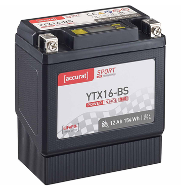 Accurat Sport LFP YTX16-BS 12 Ah Batterie de moto au lithium